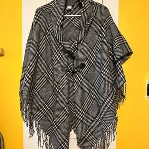 Black and White Plaid Poncho